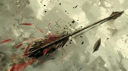 Stylized Illustration of a Broken Arrow with a Splint and Visual Impact