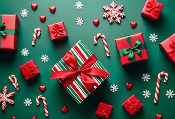 Fototapeta premium Festive Christmas Gifts Candy Canes and Snowflakes