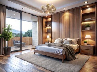 Modern Bedroom Sliding Wardrobe Doors | Panoramic Wooden Closet Design | Interior Design Ideas