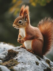 Squirrel eating on rock