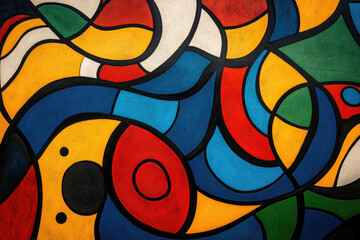 Abstract mural art with flowing vibrant curves and bold geometric patterns