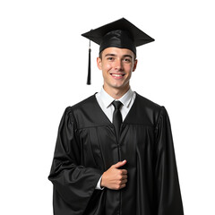 male graduate in black toga with transparent background