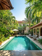 Swimming pool with green trees