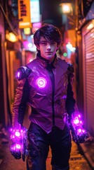 Obraz premium Cyberpunk Neon City Adventurer