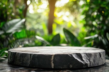 Stone display, jungle backdrop, product showcase, nature scene (1)