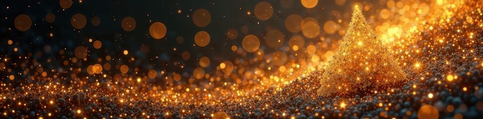 Shimmering gold swirls, abstract Xmas tree form , abstract christmas, winter