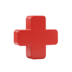 Obraz premium Red 3D Plus Sign Icon Medical Healthcare Symbol Graphic Add Aid Cross Shape Matte Button Design 