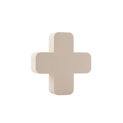 Fototapeta premium Beige Plus Sign 3D Render Minimalist Icon Symbol Clean Matte Shape Cross Design Simple Modern Button
