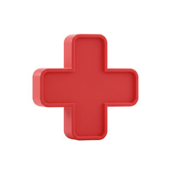 Obraz premium Red 3D Plus Sign Icon Medical Healthcare Symbol App Add Mark Cross Matte Button Design Modern 