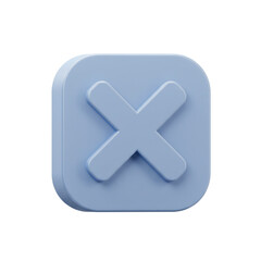 Obraz premium 3D Render Light Blue Square Cross Icon Button Design X UI UX App Mark Close Matte Shape Symbol 