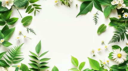 Naklejka premium Natural Elements in Abstract Layout with Green Leaves and Flowers