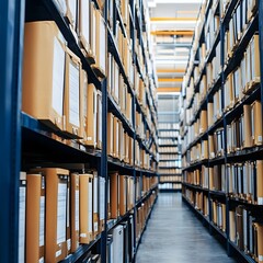 Fototapeta premium Compliance Focused Document Management Solutions Showcase Regulatory Checks and Retention Policies in Institutional Library