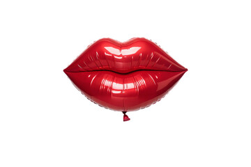 A glossy red lip-shaped balloon as in Picture 2, centered, reflecting light, creating a polished, elegant appearance. Isolated on a transparent background
