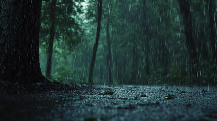 Low angle of rainy forest