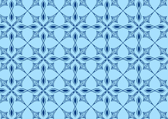 Seamless pattern featuring an elegant blue geometric tile design with intricate details, ideal for backgrounds, wallpapers, or decorative projects.