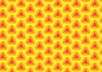 Seamless geometric pattern featuring hexagonal shapes with layered yellow and red gradients, ideal for vibrant and modern designs.