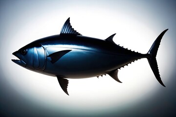 Fototapeta premium Silhouette Tuna Fillet, White Background, Seafood Photography, Food Photo, Fish Silhouette, Dark Silhouette, Elegant Food Image, High-Resolution Food Image