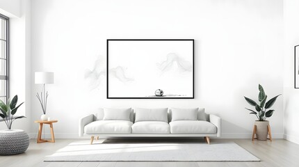 Frame mockup, ISO A paper size. Living room wall poster mockup. Interior mockup with house background. Modern interior design. 3D render

