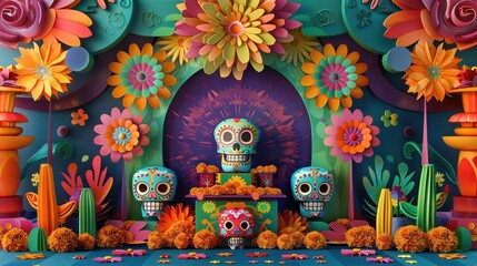 Obraz premium Colorful Abstract Illustration with Flower and Skull Elements