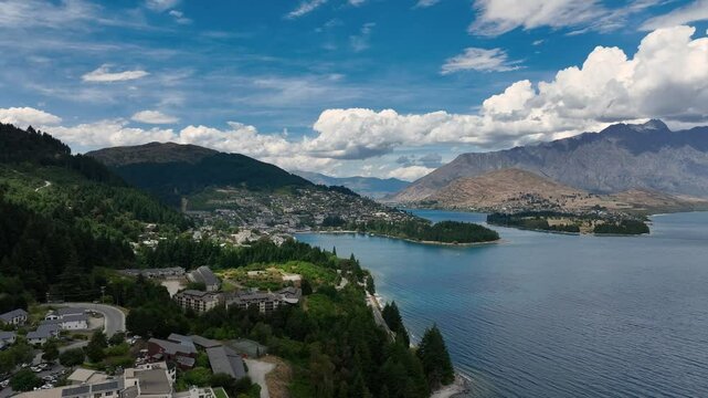 left to right pan of Queenstown CBD from a distance