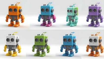 Fototapeta premium Adorable Colorful Robot Toys Collection 3d Render