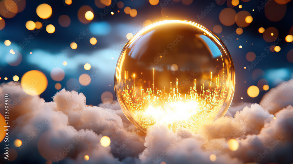 Aufkleber glowing globe surrounded by flowing smoke and digital elements creates mystical atmosphere. warm lig