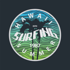 Hawaii surfing Illustration typography for t shirt, poster, logo, sticker, or apparel merchandise
