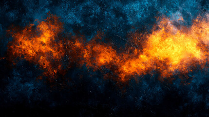 Fiery Abstract: A Fusion of Orange and Blue Flames, Dynamic and Intense Visual Art