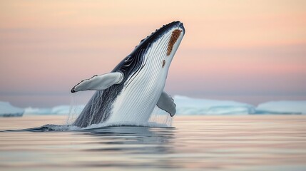 Fototapeta premium Blue Whale in Antarctic Ocean The massive body of a blue whale breaching the surface of the water, Copy space