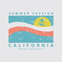 Summer california graphic design illustration typography t shirt vector for ready print