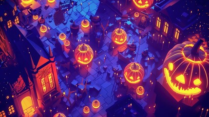 Festive Halloween Abstract Background Illustration with Pumpkins and Lights