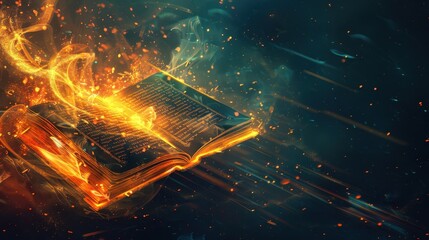 Enchanting Abstract Illustration of a Floating Book with Glowing Effects