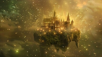 Enchanting Floating Castle Illustration with Magical Background