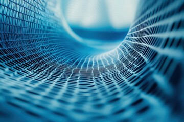 Intricate blue netting captures light and creates a mesmerizing visual depth in a cool underwater environment