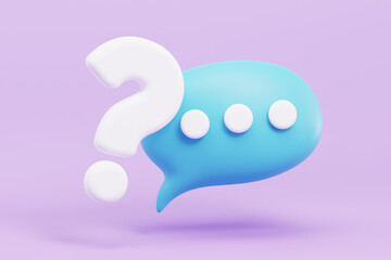 3D speech bubbles question mark icon sign or frequently ask question. FAQ, frequently asked questions concept. question answer sign or problem with 3d cartoon style concept. 3D rendering illustration