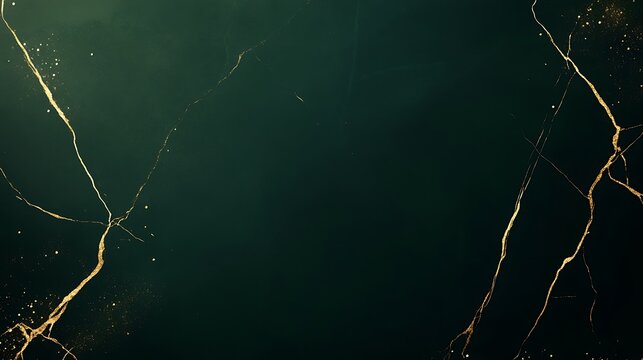 Abstract Dark Green Background With Gold Veins