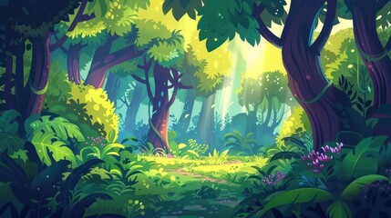 Vibrant Abstract Game Forest Illustration with Lush Greenery