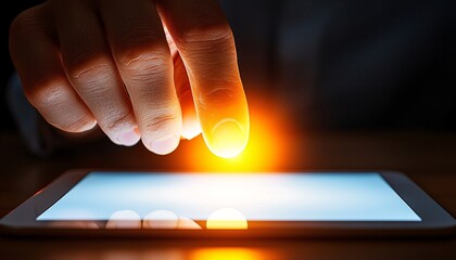 Hand Touching Smartphone Screen with Glow Effect