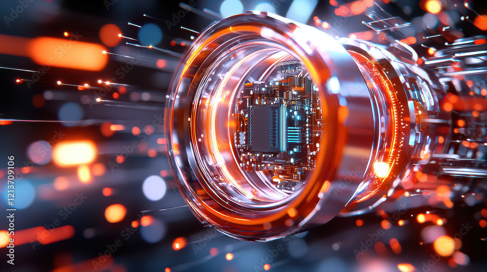 Poster High tech device close up with visible internal components and glowing elements, showcasing advanced technology and intricate design