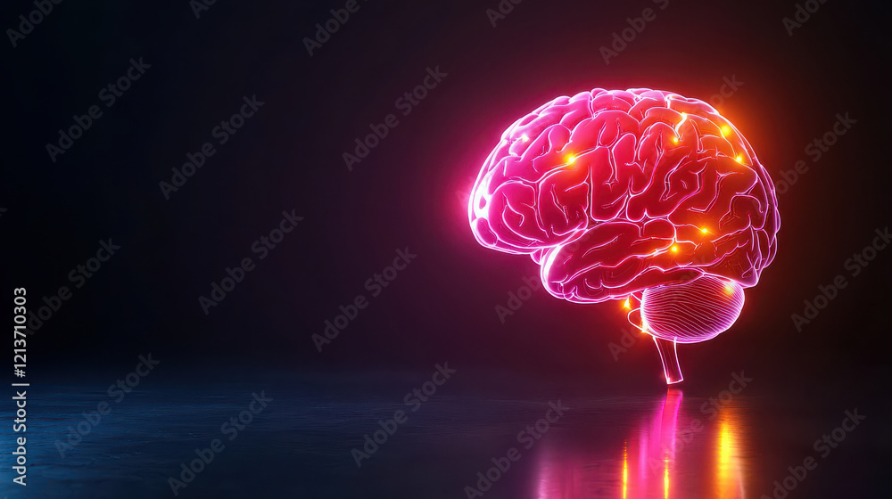 Leinwandbilder glowing human brain illustration with vibrant neural pathways, showcasing advanced technology and creativity. colorful design highlights complexity of brain structure