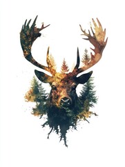 Deer Head with Trees Background