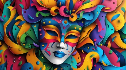 Obraz premium Colorful Abstract Mask Illustration for Vibrant Carnival Celebration