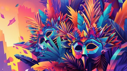Lively Abstract Illustration of Carnival Masks in Vivid Colors