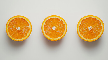 Fototapeta premium Fresh orange halves arranged evenly on a light surface creating a vibrant and colorful display