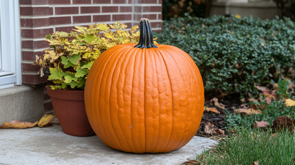 Harvest season brings vibrant pumpkins to cozy front porches in autumn