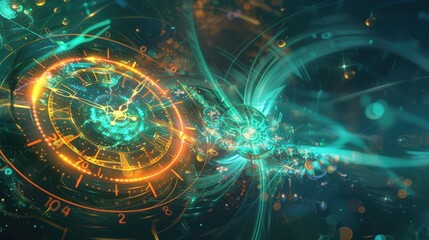 Enchanting Abstract Illustration of a Magical Clock in Vibrant Colors