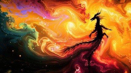 Majestic Abstract Dragon Illustration in Vibrant Cosmic Colors