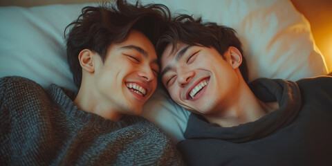 Joyful bonding moments between two friends in a cozy bedroom setting capturing genuine smiles and connection intimate atmosphere close-up view for emotional impact