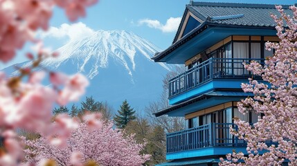 Fuji mountain view from cherry blossom hotel