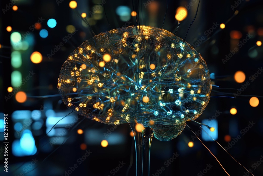 Poster visual representation of a neural network with glowing connections in an abstract setting